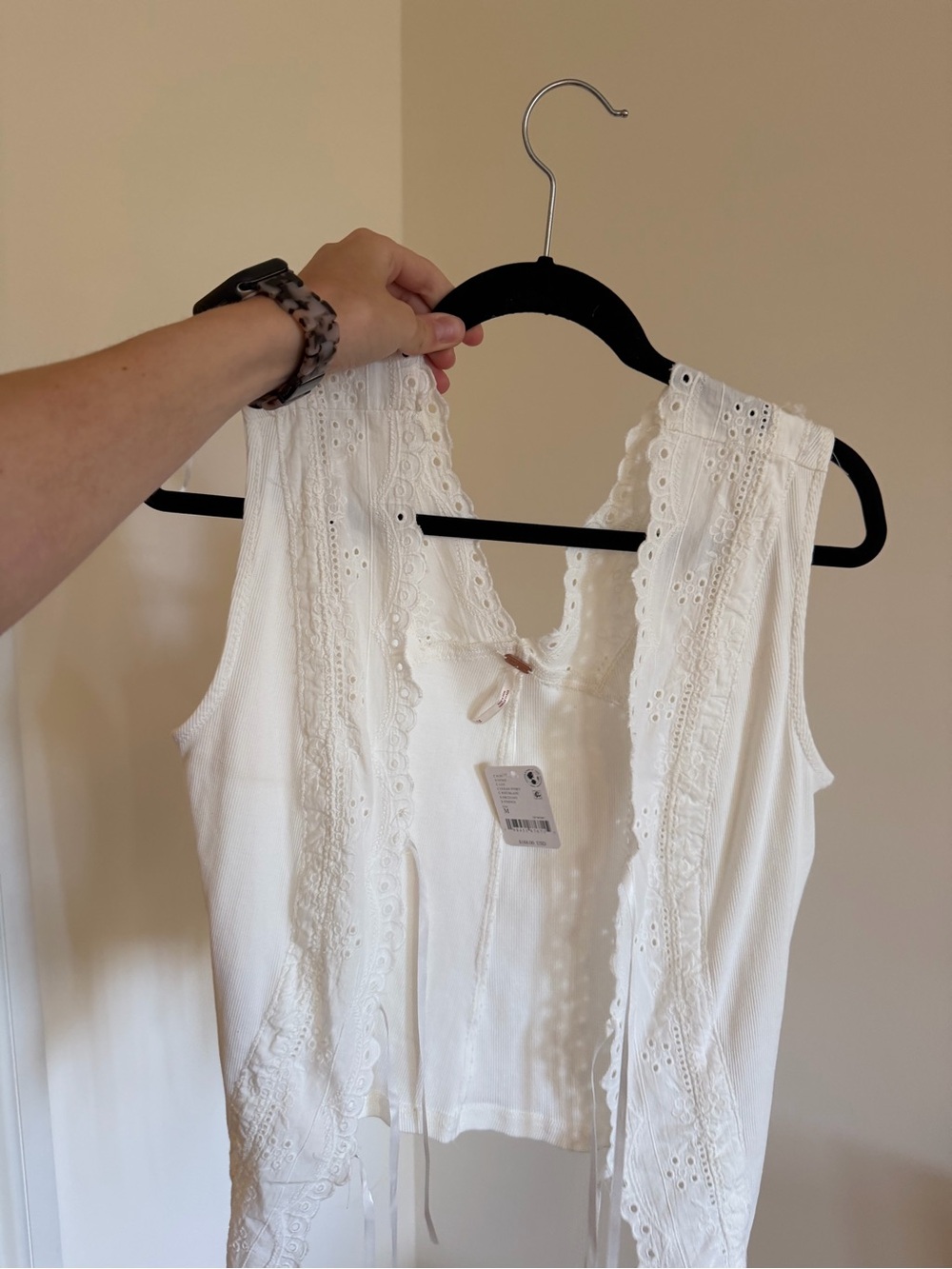 Free People White Eyelet Lace-Trim Camisole